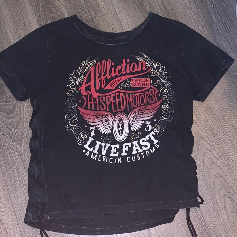 Affliction Tee with a tie up sides